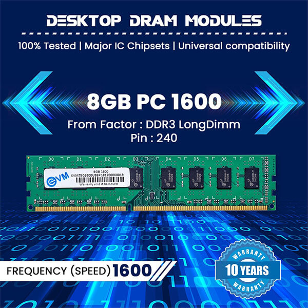 EVM 8GB (8GBx1) DDR3 1600MHz Desktop RAM