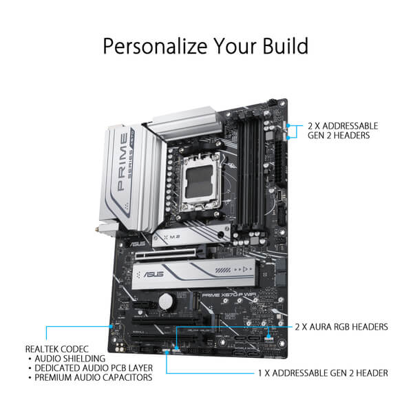 Asus Prime X670 P WiFi Motherboard (AMD Socket AM5/Ryzen 9000, 8000 and 7000 Series CPU/ Max 128GB DDR5 6400MHz Memory)