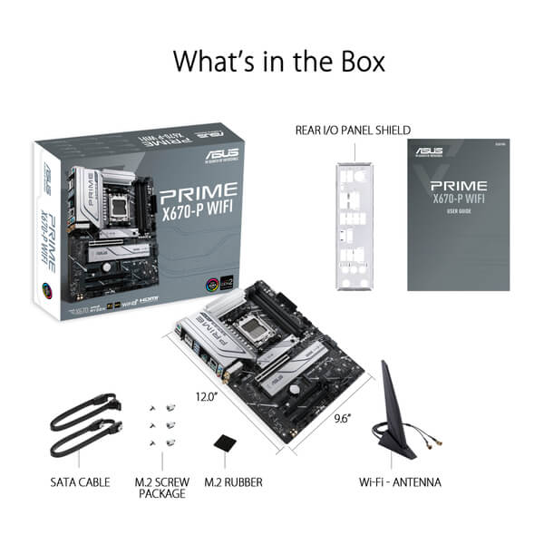 Asus Prime X670 P WiFi Motherboard (AMD Socket AM5/Ryzen 9000, 8000 and 7000 Series CPU/ Max 128GB DDR5 6400MHz Memory)