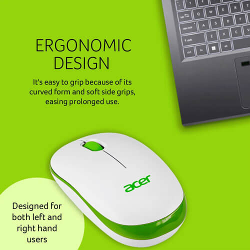 Acer Wireless White and Green Mouse