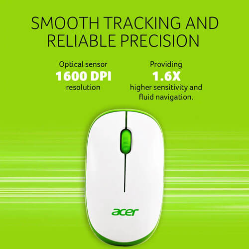 Acer Wireless White and Green Mouse