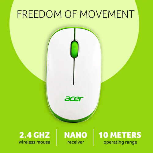 Acer Wireless White and Green Mouse