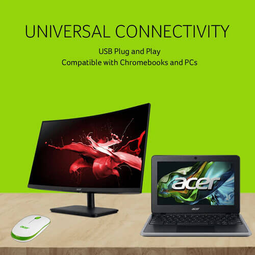 Acer Wireless White and Green Mouse