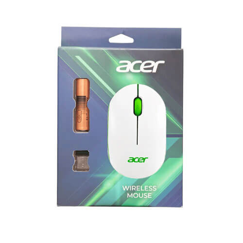 Acer Wireless White and Green Mouse
