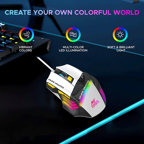 Ant Esports GM100 Gaming Mouse, Black-White