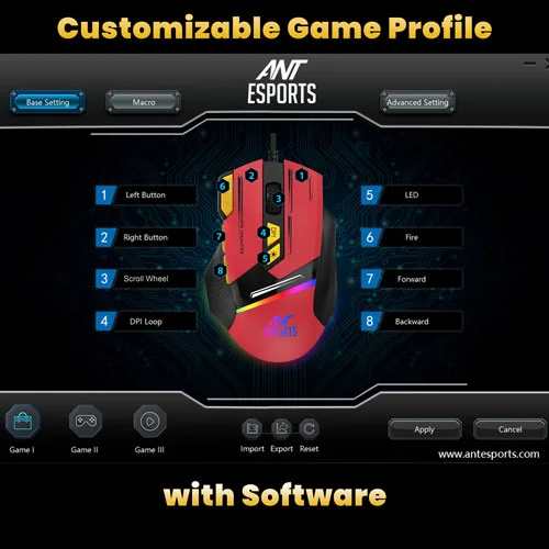 Ant Esports GM333 Gaming Mouse (Black-Red-Yellow)