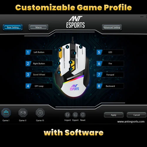 Ant Esports GM333 Gaming Mouse (Black-White-Yellow)