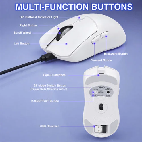 Aula SC580X Tri Mode White Gaming Mouse