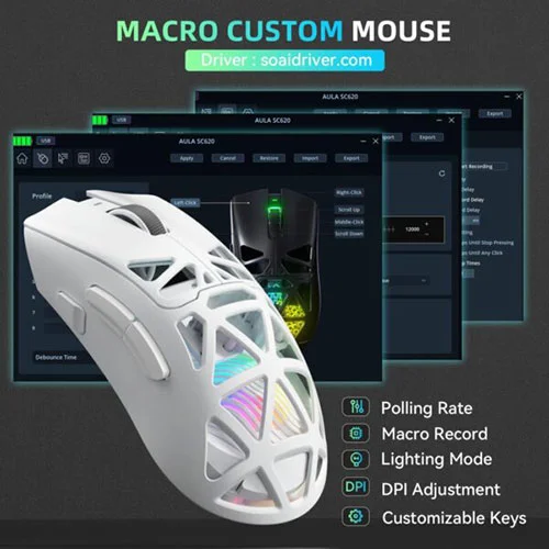 Aula SC620 Tri Mode RGB White Gaming Mouse