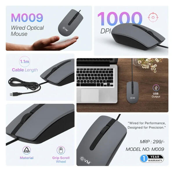 EVM-M009 Optical Mouse Black Grey Mouse