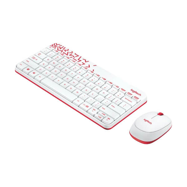 Logitech MK240 Wireless Keyboard and Mouse Combo, White-Red