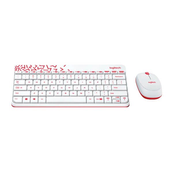 Logitech MK240 Wireless Keyboard and Mouse Combo, White-Red
