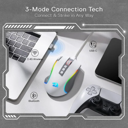 Redragon Predator Pro M612 Pro Tri-Mode RGB White and Grey Gaming Mouse