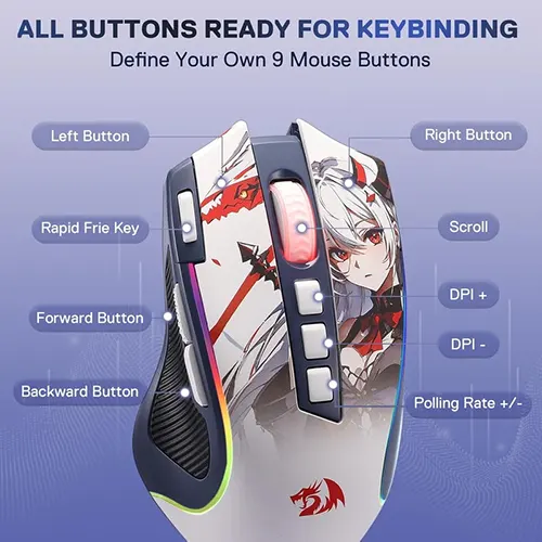 Redragon Pro Predator M612 Pro Anime Wireless RGB Gaming Mouse