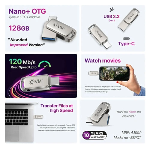 EVM Elite Nano Plus 128GB USB 3.2 Type-C OTG Pen Drive