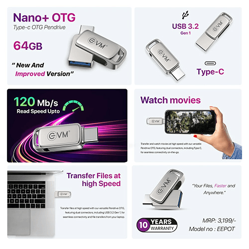 EVM Elite Nano Plus 64GB USB 3.2 Type-C OTG Pen Drive