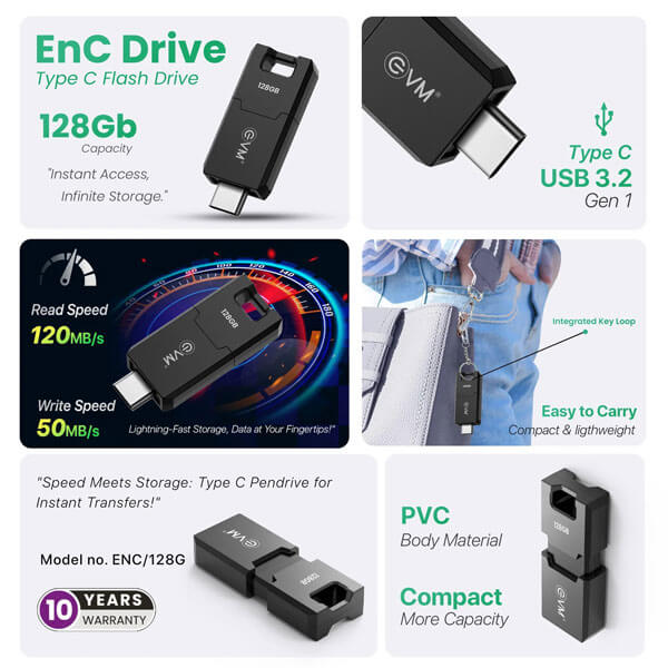 EVM ENC 128GB USB 3.2 Gen1 Type-C Pen Drive