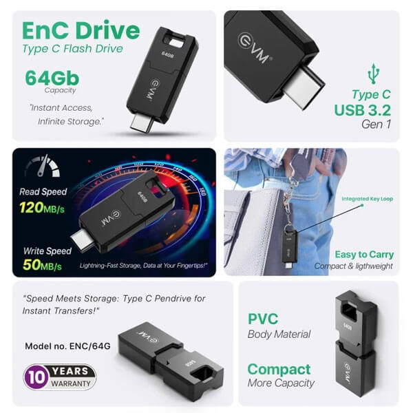 EVM ENC 64GB USB 3.2 Gen1 Type-C Pen Drive