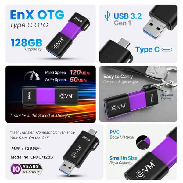 EVM EnX 128GB USB 3.2 Gen 1 Type-C OTG Pen Drive