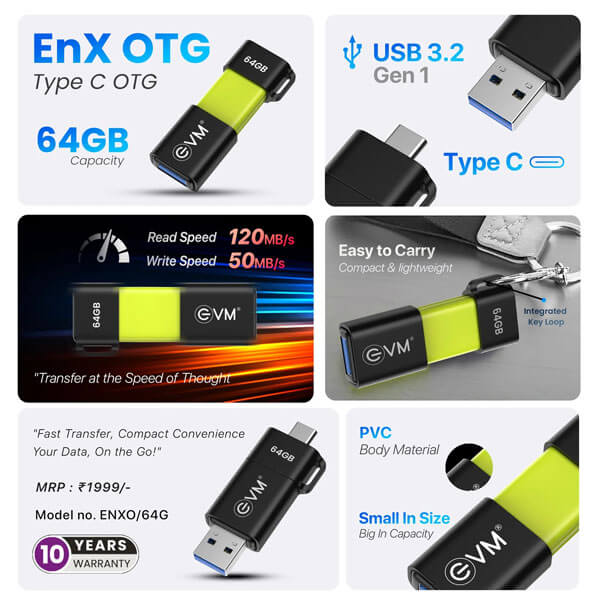 EVM EnX 64GB USB and Type-C OTG Pen Drive