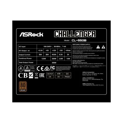 Asrock Challenger CL-550B Bronze 550 Watt SMPS