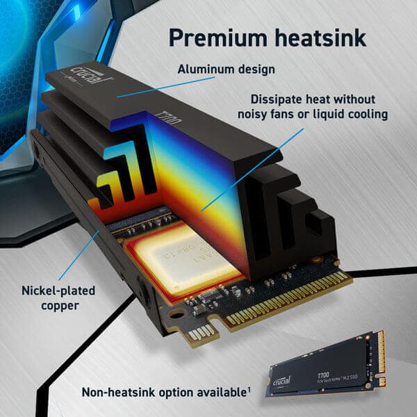 Crucial T700 2TB PCIe Gen5 NVMe M.2 SSD with Heatsink