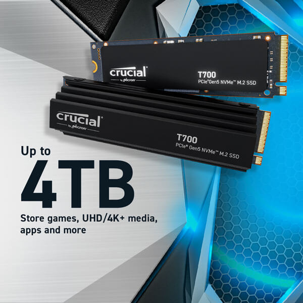 Crucial T700 4TB M.2 NVMe Gen5 Internal SSD