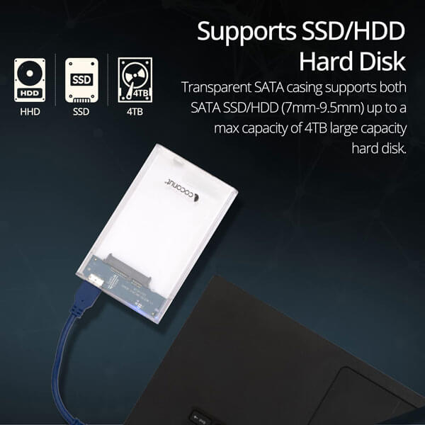 Coconut SC05 2.5 Inch SSD/HDD Sata Casing Transparent Hard Disk Enclosure USB 3.0
