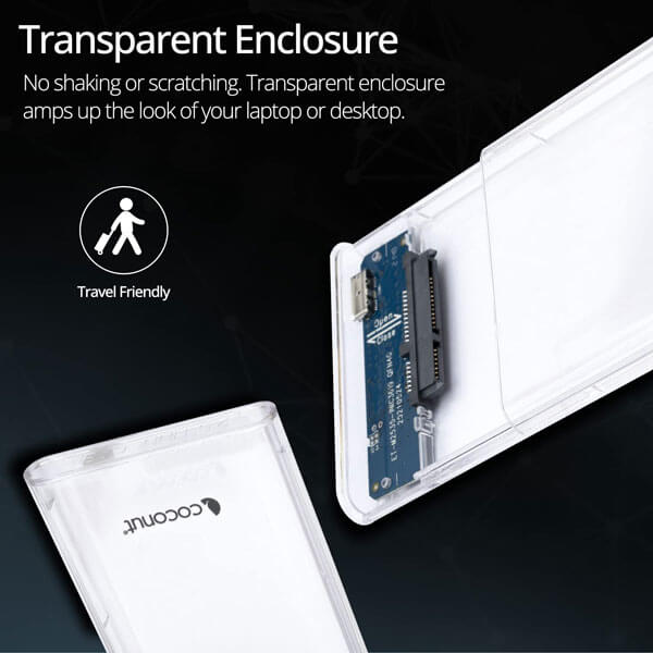 Coconut SC05 2.5 Inch SSD/HDD Sata Casing Transparent Hard Disk Enclosure USB 3.0