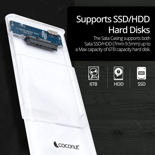 Coconut SC07 2.5 Inch SSD/HDD Sata Casing Transparent Hard Disk Enclosure